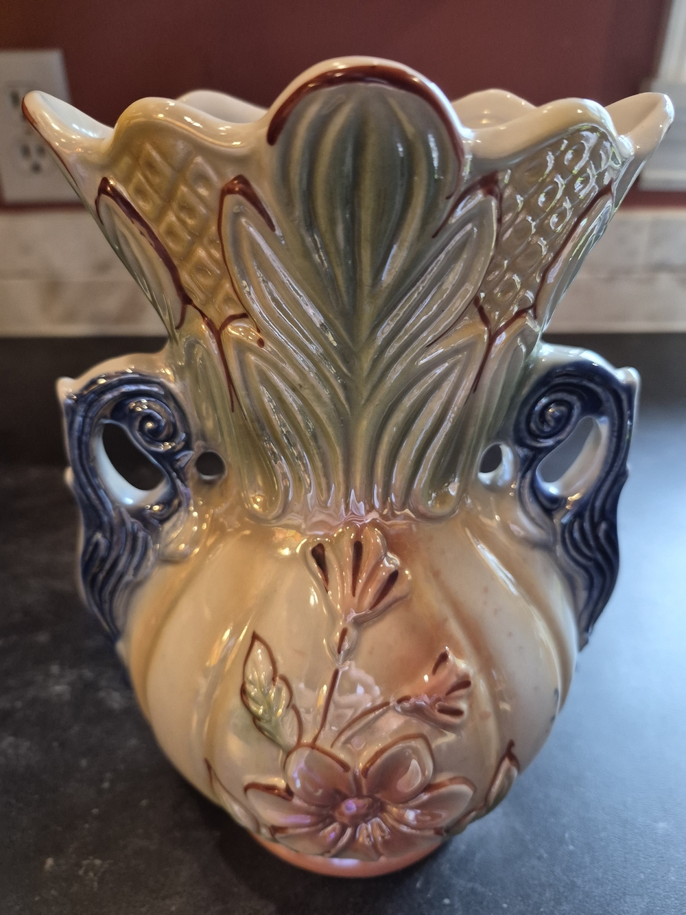 Vintage Brazillian Lusterware Double Handled Vase-mold 446